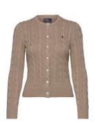 Cable-Knit Cotton Crewneck Cardigan Tops Knitwear Cardigans Beige Polo...