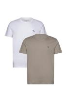 2 Pack Monologo T-Shirt Tops T-shirts Short-sleeved Beige Calvin Klein...