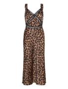 Emory Print Satin Slip Dress Maksimekko Juhlamekko Brown Bardot