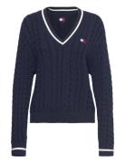 Tjw Badge Cable V-Neck Sweater Tops Knitwear Jumpers Navy Tommy Jeans