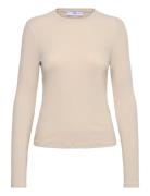 Ribbed Knit T-Shirt Tops T-shirts & Tops Long-sleeved Beige Mango