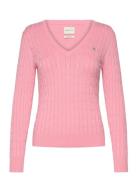 Stretch Cotton Cable V-Neck Tops Knitwear Jumpers Pink GANT