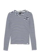 T-Shirt Ls Striped Tops T-shirts Long-sleeved T-shirts Blue Indian Blu...