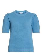 Vidalo O-Neck S/S Knit Top - Noos Tops Knitwear Jumpers Blue Vila