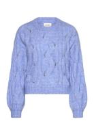 Short Cable Knitted Sweater Tops Knitwear Jumpers Blue Monki