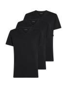 S/S V Neck 3Pk Tops T-shirts Short-sleeved Black Calvin Klein