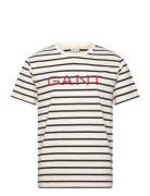 Graphic Striped Ss T-Shirt Tops T-shirts Short-sleeved Cream GANT