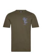 Left Chest Artwork T-Shirt Tops T-shirts Short-sleeved Khaki Green Sco...