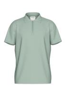 Slhfave Zip Ss Polo Noos Tops Polos Short-sleeved Green Selected Homme