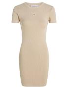 Washed Woven Label Rib Dress Polvipituinen Mekko Beige Calvin Klein Je...