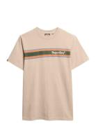 Venue Logo Stripe Relaxed Tee Tops T-shirts Short-sleeved Beige Superd...