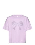 Top With Rhinest S Bow Tops T-shirts Short-sleeved Purple Lindex