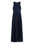 Rib Tank Pleated Dress Midi Ns Polvipituinen Mekko Navy Tommy Hilfiger