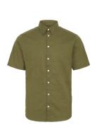 Cfaksel Ss Linen Mix Shirt Tops Shirts Short-sleeved Khaki Green Casua...