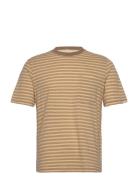 Akkikki Cot/Linen Stripe Tee Tops T-shirts Short-sleeved Beige Anerkje...