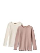 2 Rib T-Shirt L/S Ida Tops T-shirts Long-sleeved T-shirts Pink Wheat