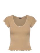 Tjw Slim Vneck Gmd Rib Ss Tops T-shirts & Tops Short-sleeved Beige Tom...