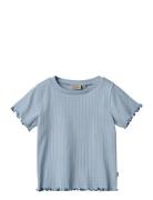 Rib T-Shirt S/S Irene Tops T-shirts Short-sleeved Blue Wheat