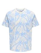 Onsperry Life Reg Leaf Aop Ss Tee Noos Tops T-shirts Short-sleeved Blu...