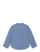 Shirt Ls Muslin Tops Shirts Long-sleeved Shirts Blue Huttelihut