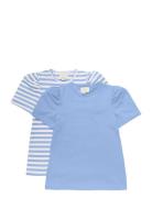 T-Shirt Ss 2-Pack Tops T-shirts Short-sleeved Blue Creamie