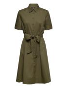 Silky Strtch Cotton-Dress Designers Knee-length & Midi Khaki Green Lau...