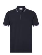 Polo Pique W. Zip Tops Polos Short-sleeved Navy Lindbergh