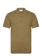 Crochet Knitted S/S V-Neck Polo Tops Polos Short-sleeved Khaki Green L...