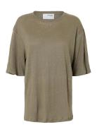 Slfvilja Linen Ss Tee Tops T-shirts & Tops Short-sleeved Khaki Green S...