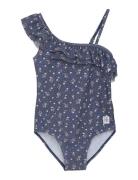 Swimsuit 1 Shoulder Frill, Aop Uimapuku Uima-asut Navy Color Kids