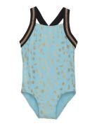 Swimsuit W Elastic Straps, Aop Uimapuku Uima-asut Blue Color Kids