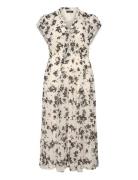Floral Georgette Tie-Neck Maxidress Polvipituinen Mekko Cream Lauren W...