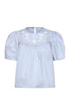 Cotton Twill Embroidered Top Tops Blouses Short-sleeved Blue Scotch & ...