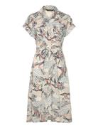 Print Belted Crepe Camp Shirtdress Polvipituinen Mekko Beige Lauren Ra...