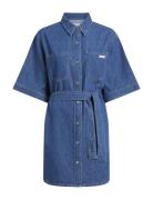Linen Boxy Belted Shirt Dress Lyhyt Mekko Blue Calvin Klein Jeans