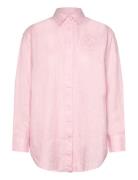 Over Floral-Logo Linen Shirt Tops Shirts Long-sleeved Pink Lauren Ralp...