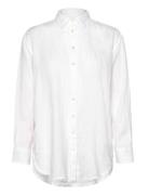 Over Striped Floral-Logo Linen Shirt Tops Shirts Long-sleeved White La...