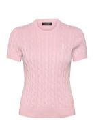 Cable-Knit Cotton Short-Sleeve Sweater Tops Knitwear Jumpers Pink Laur...
