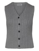 Rib-Knitted V-Neck Vest Vests Knitted Vests Grey Weekday