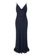 Chiffon Ruffle Slip Dress Maksimekko Juhlamekko Navy ROTATE Birger Chr...
