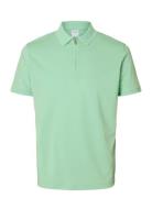 Slhfave Zip Ss Polo Noos Tops Polos Short-sleeved Green Selected Homme
