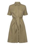 Tie-Front Linen Shirtdress Lyhyt Mekko Green Lauren Ralph Lauren