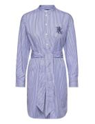 Striped Belted Broadcloth Shirtdress Lyhyt Mekko Blue Lauren Ralph Lau...