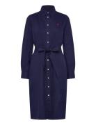 Belted Linen Shirtdress Polvipituinen Mekko Navy Polo Ralph Lauren