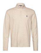 Jacquard Quarter-Zip Pullover Tops T-shirts Long-sleeved Cream Polo Ra...