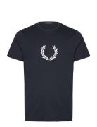 Flocked Laurel Wreath Gra Tee Tops T-shirts Short-sleeved Black Fred P...