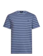 Custom Slim Fit Striped Jersey T-Shirt Tops T-shirts Short-sleeved Blu...