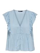 Onlrian Flonce S/S Top Wvn Tops Blouses Short-sleeved Blue ONLY