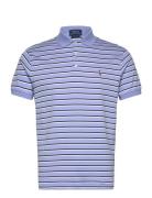 Custom Slim Fit Striped Soft Cotton Polo Tops Polos Short-sleeved Blue...
