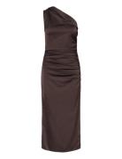 Asymmetrical Satin Dress With Side Slits Polvipituinen Mekko Brown Man...